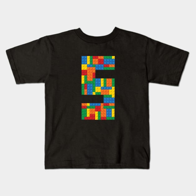 Fifth Birthday Lego Blocks Kids T-Shirt by cacostadesign